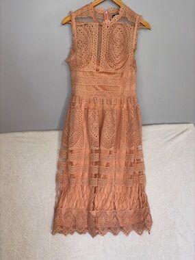 Boohoo Boutique Lace shear Skater hopeless romantic dress blush pink SZ Medium